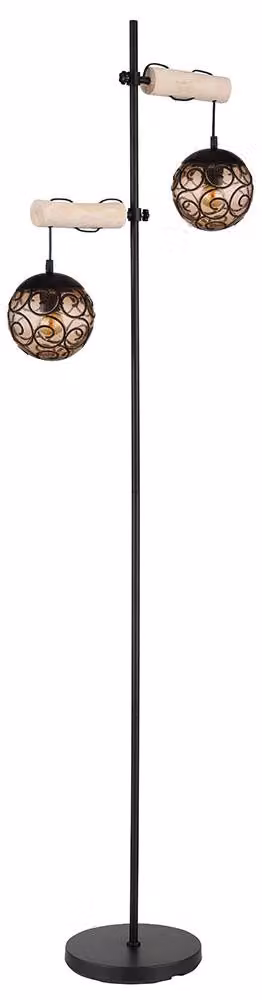 Lampada da terra, metallo, legno, vetro ambrato, h 168 cm
