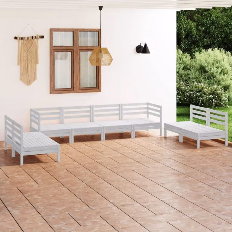 The Living Store Set salotto da giardino 8 pezzi in legno di pino massiccio bianco