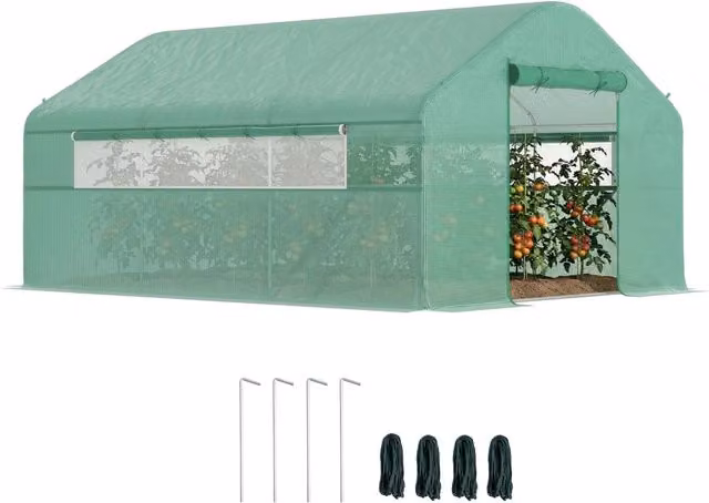Serra da giardino 4x3x2 m ¨C Minimal ¨C verde con 2 finestre e porta a zip