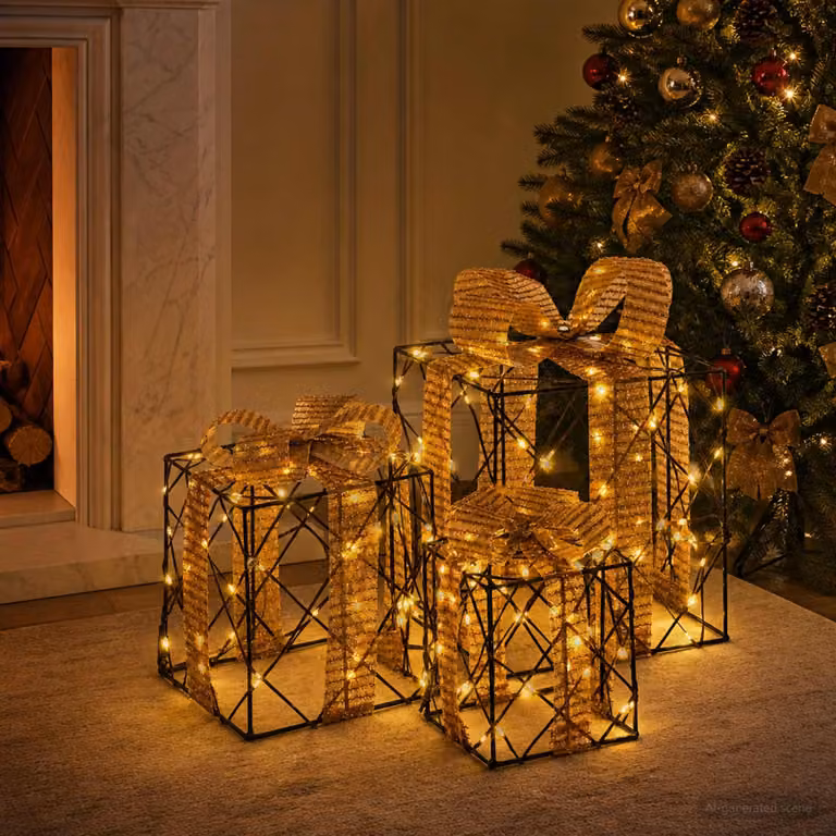 vidaXL Scatola regalo di Natale illuminata 3 pz 150 LED Bianco caldo