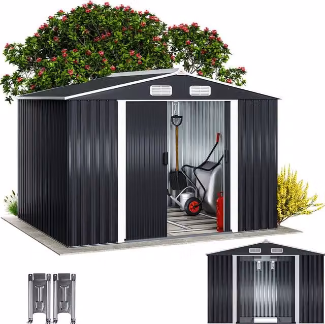 Casetta da giardino moderna Gardebruk in acciaio antracite con porta scorrevole e ventilazione del tetto L: 260 cm, P: 205 cm, H: 180 cm
