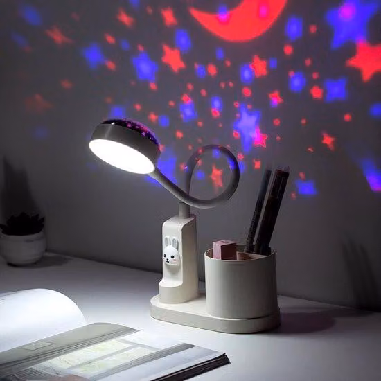 Lampada da lettura LED portatile, lampada proiettore con portapenne, ricaricabile, per studenti e dormitori, bianca.