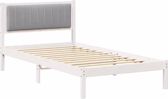 Letto singolo per adulti con testiera rivestita in tessuto grigio e struttura in legno di pino L/P/H: 100 x 200 x 85,5 cm – 1