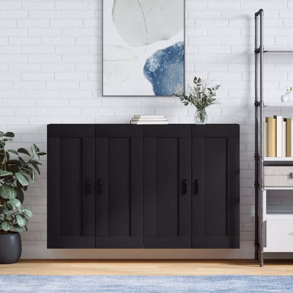 Set di 2 armadietti a parete moderni vidaXL in legno e metallo neri opachi