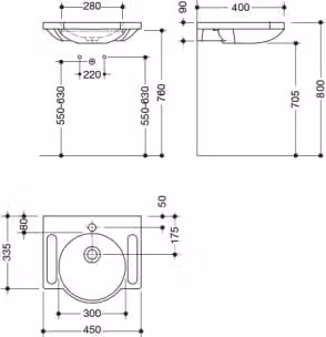 HEWI 950.11.501 Lavabo, L:450 mm, P:400 mm,