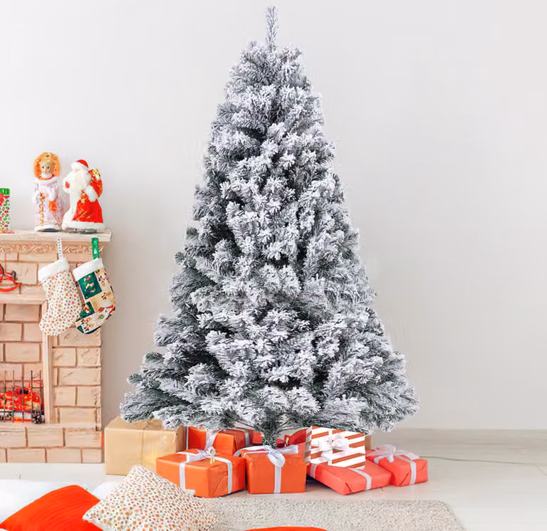 Albero di Natale artificiale Clanmacy 150 cm (Ø circa 95 cm) con 550 punte e sistema di piegatura a montaggio rapido, ignifugo, con neve