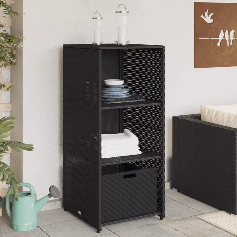 Armadietto portaoggetti da giardino vidaXL in polyrattan nero con ripiani interni L: 50 cm, P: 55 cm, H: 115 cm
