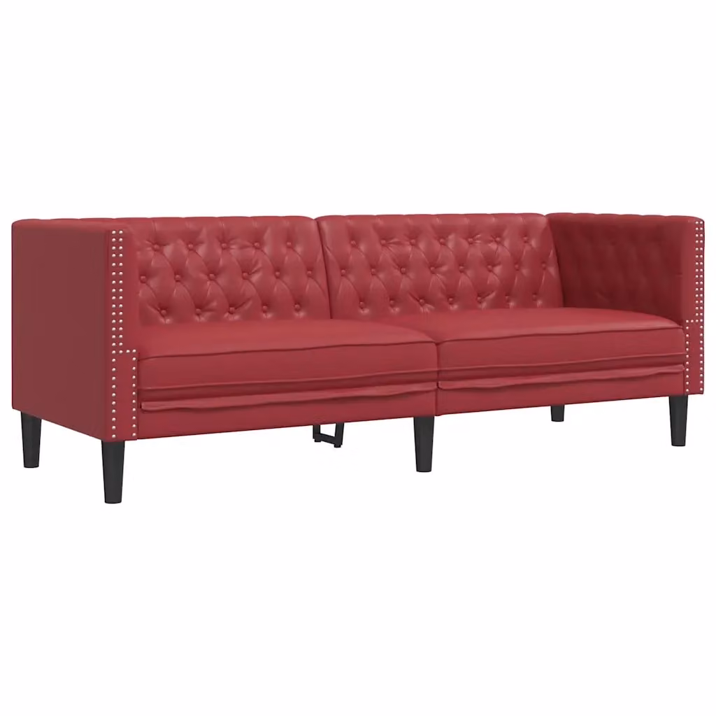 Poltrona Chesterfield a 3 posti vidaXL in similpelle rossa L: 194 cm, P: 74,5 cm, H: 70,5 cm – 2