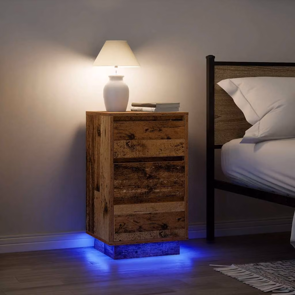 Comodino vidaXL con Luci LED in Legno Antico Marrone L: 38 cm, P: 34 cm, H: 65 cm