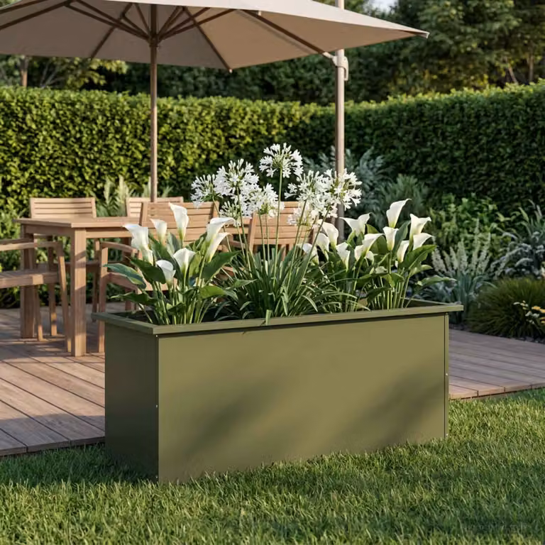 Fioriera da giardino con LED vidaXL in acciaio Verde Oliva L: 100 cm, P: 40 cm, H: 40 cm