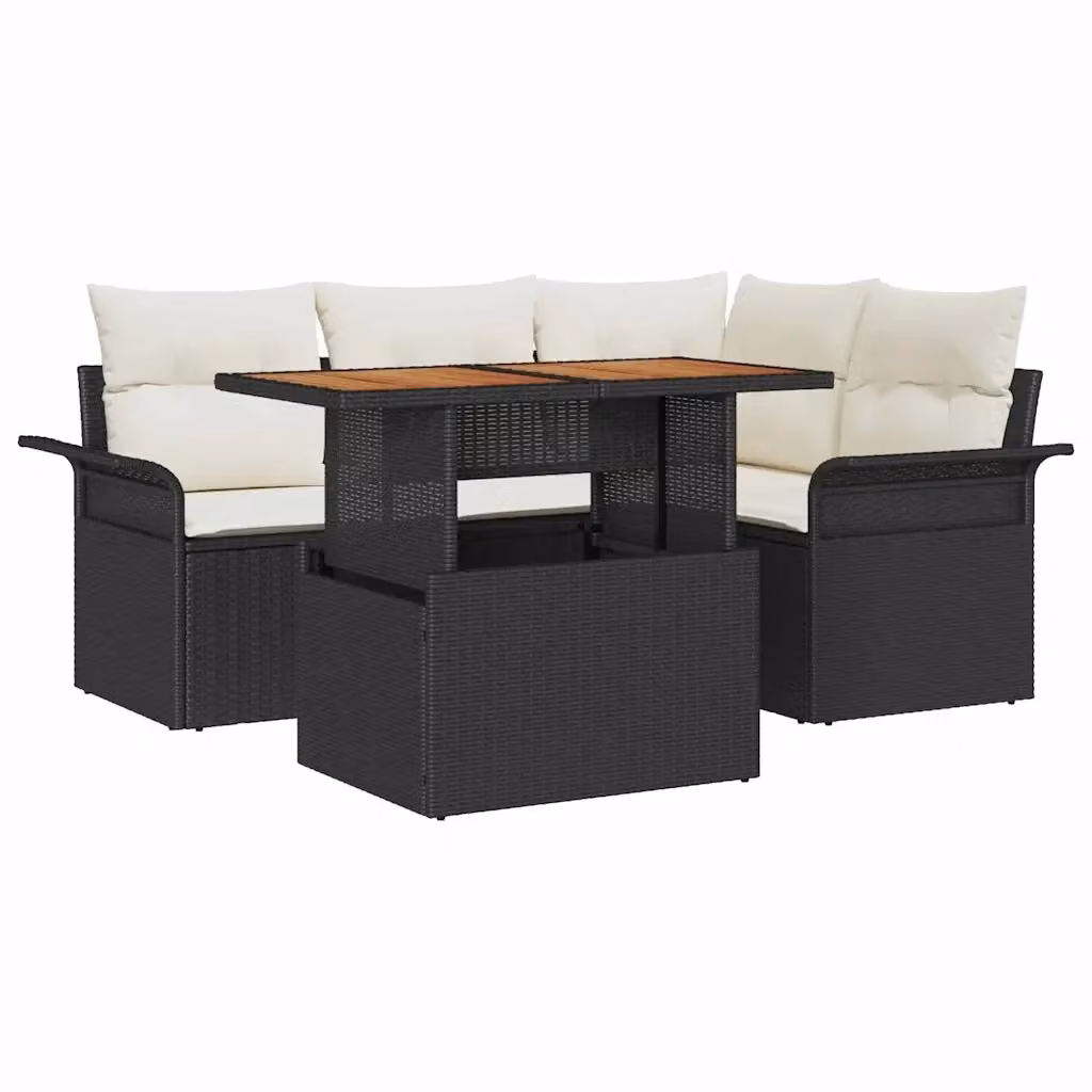 Set Divano da Giardino vidaXL 5 pz a L con Cuscini Nero e Beige – 2