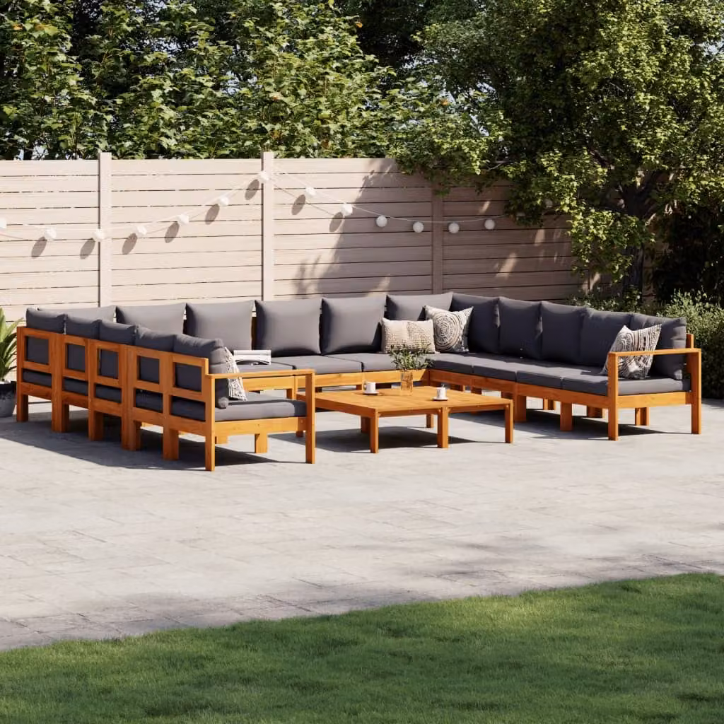 Set da giardino vidaXL in legno di acacia con cuscini grigi composto da divani, elementi angolari e tavolino da caffè – 1