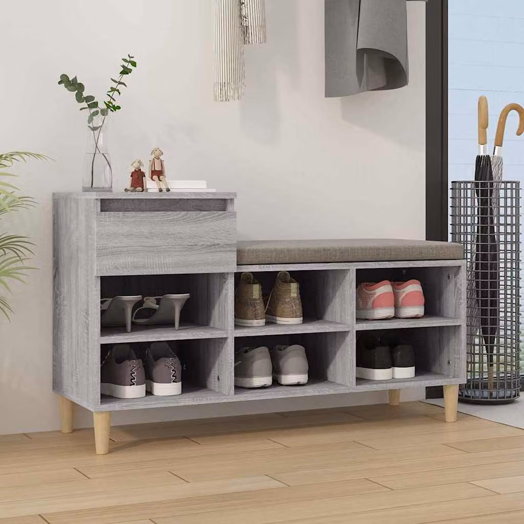 Scarpiera vidaXL in legno multistrato e MDF, colore Grigio Sonoma, L 102 cm x P 36 cm x H 60 cm