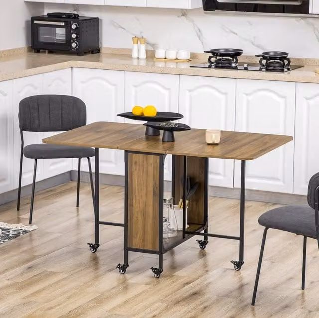 Tavolo da pranzo pieghevole con ruote e ripiano, 6 posti, 130 x 80 x 74 cm