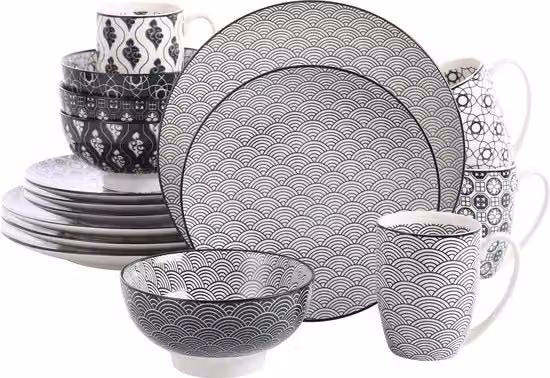 Servizio da Tavola Giapponese a 16 Pezzi - Porcelain - Decorato a Mano - Unico e Duraturo - Adatto a Microonde e Lavastoviglie
