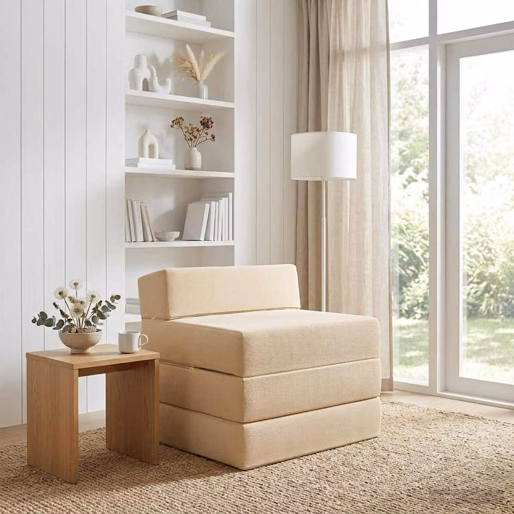 vidaXL Divano Letto Pieghevole in Tessuto Cord Beige L: 200 cm, P: 70 cm, H: 15 cm