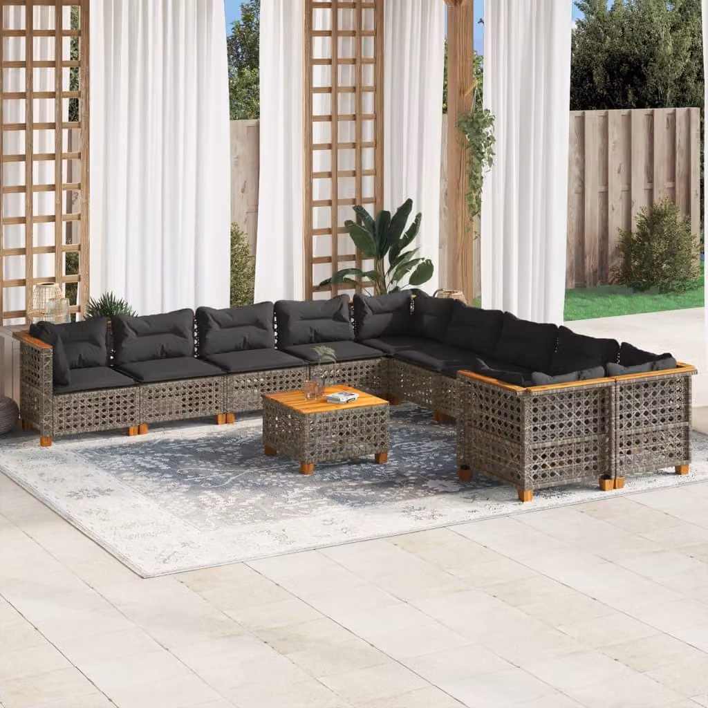 Maison Exclusive - Set da giardino 11 pezzi con cuscini Grigio Poly Rattan