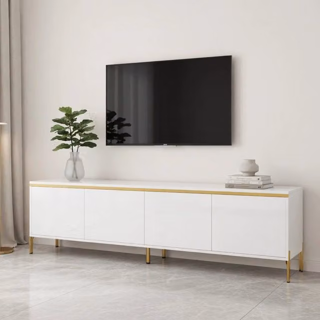 Cassettiera per TV moderna KOMHTOM bianca con finitura lucida L: 170 cm, P: 38 cm, H: 50 cm
