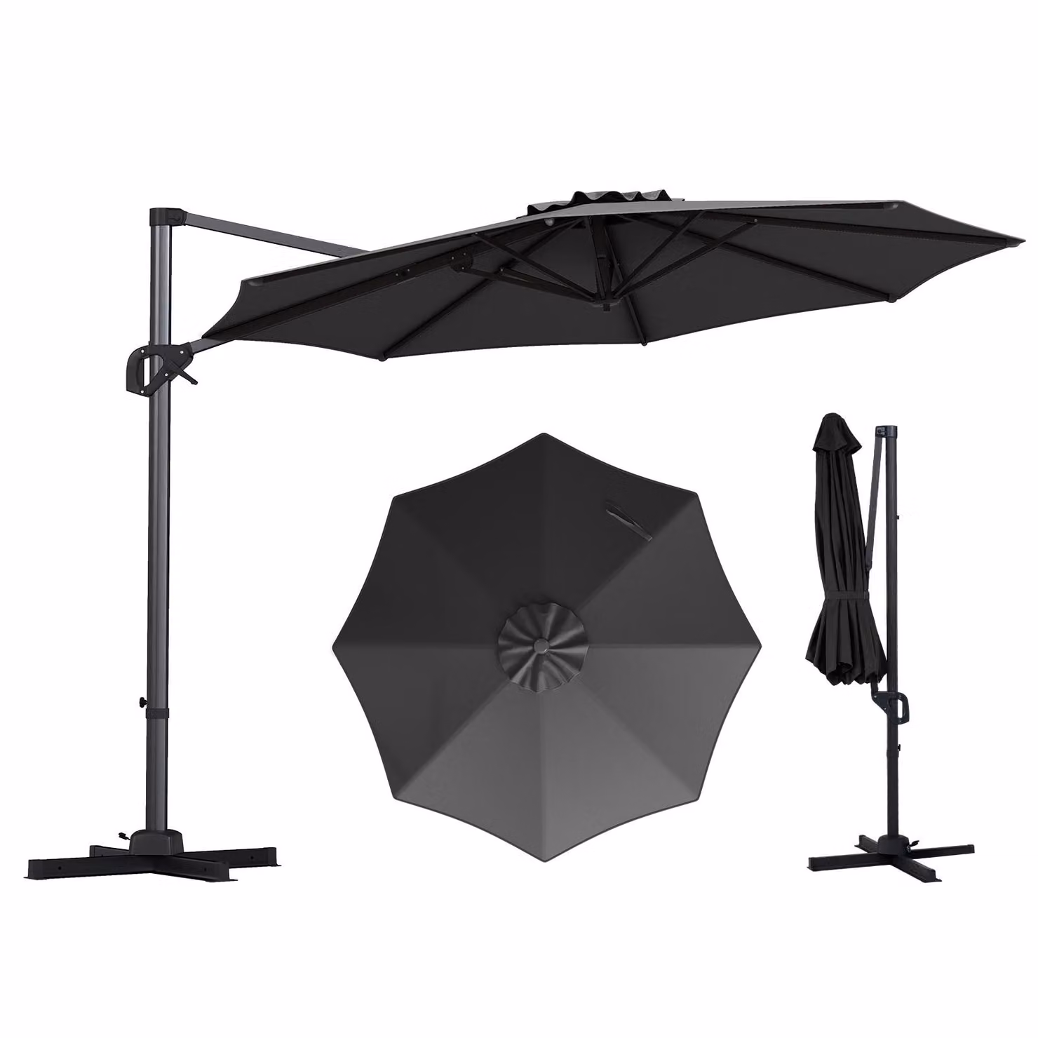 Ombrellone COSTWAY in alluminio 300x300 cm, ombrellone a braccio con manovella, ruotabile a 360°, inclinazione regolabile in continuo, ombrellone da giardino grande, ombrellone da mercato antracite