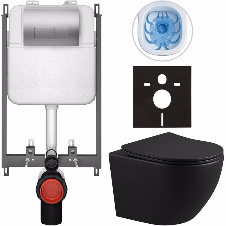CERANO - Set WC da incasso Verde - nero opaco - pulsante Prime/Modulo, argento - da incasso - 49x36 cm