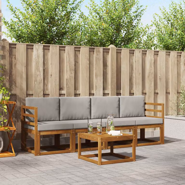 Set di divani da esterno vidaXL 5 pezzi in legno di acacia con cuscini, colore grigio e marrone