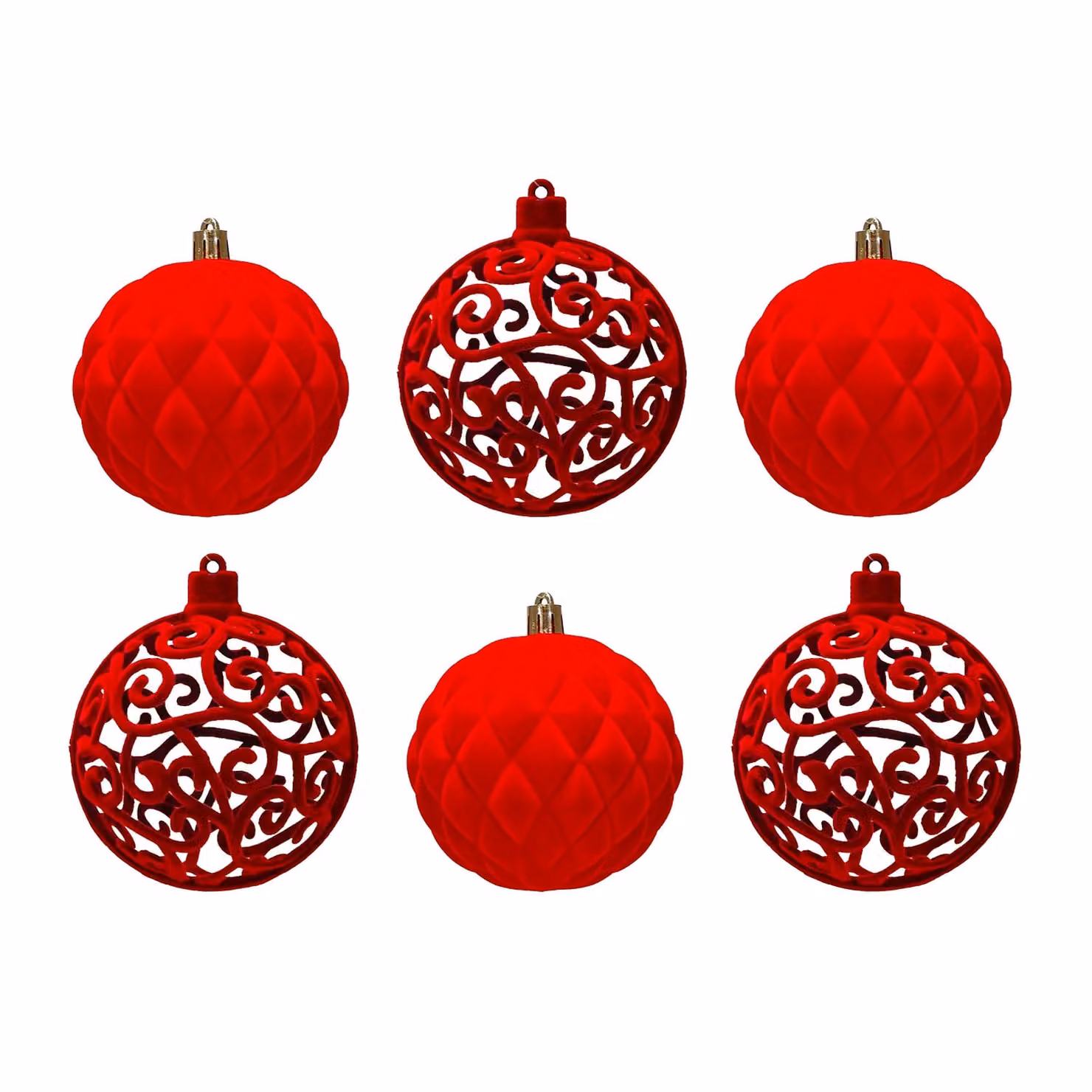 Set di 6 palline di Natale VESTIAMO CASA in velluto rosso, diametro: 10 cm