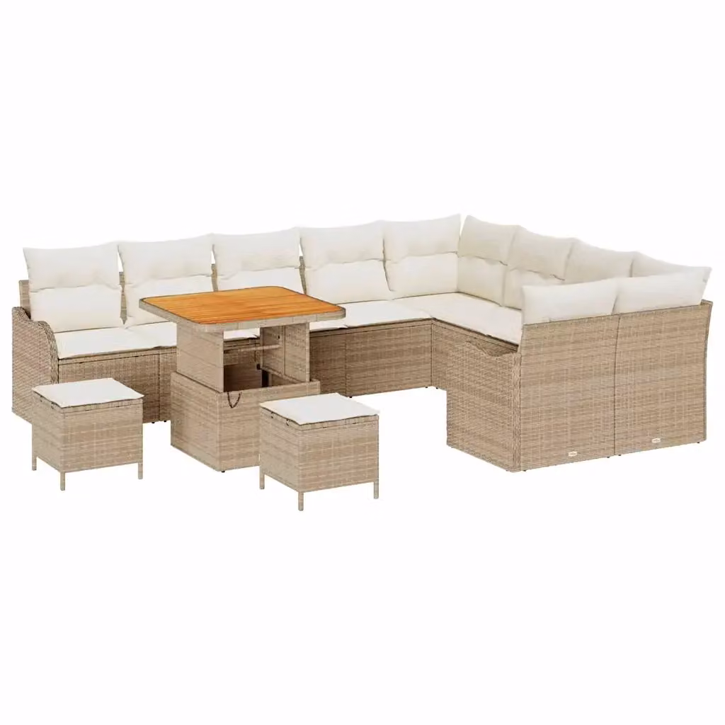 Set Divano da Giardino vidaXL 12 Pezzi a Forma di U con Cuscini Beige e Bianco – 2