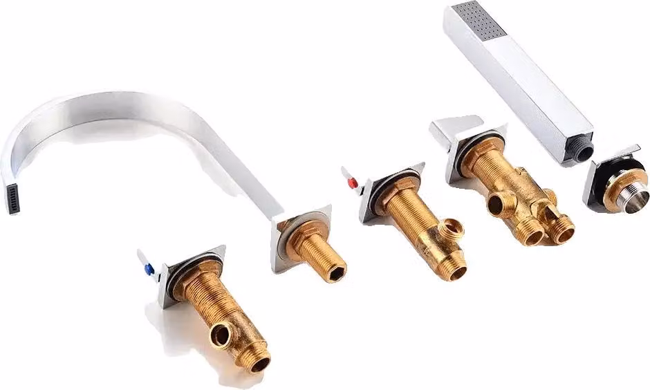 Set di rubinetteria per bagno, design a 5 fori, miscelatore moderno con doccetta manuale, finitura cromata