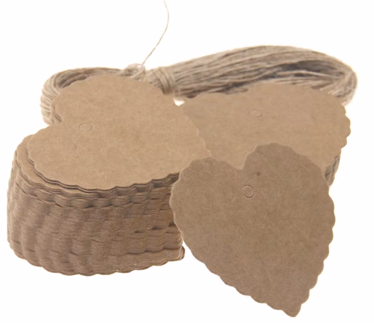 Etichette a forma di cuore in carta kraft, confezione da 100 pezzi con cordoncino