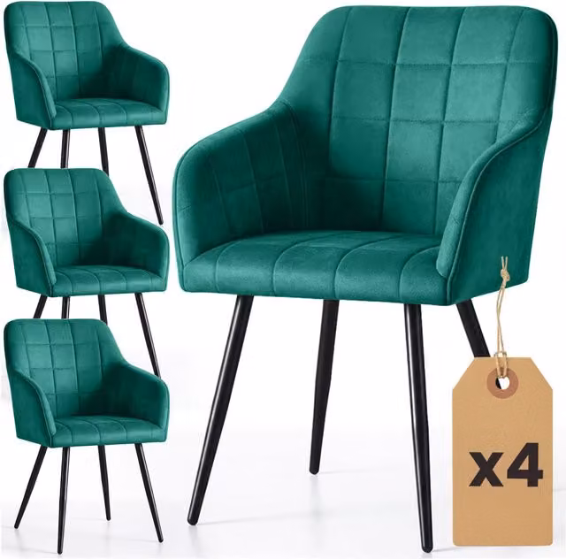 Set di 4 Sedie imbottite con cuciture quadrate LUXANO Verde Bottiglia gambe nere