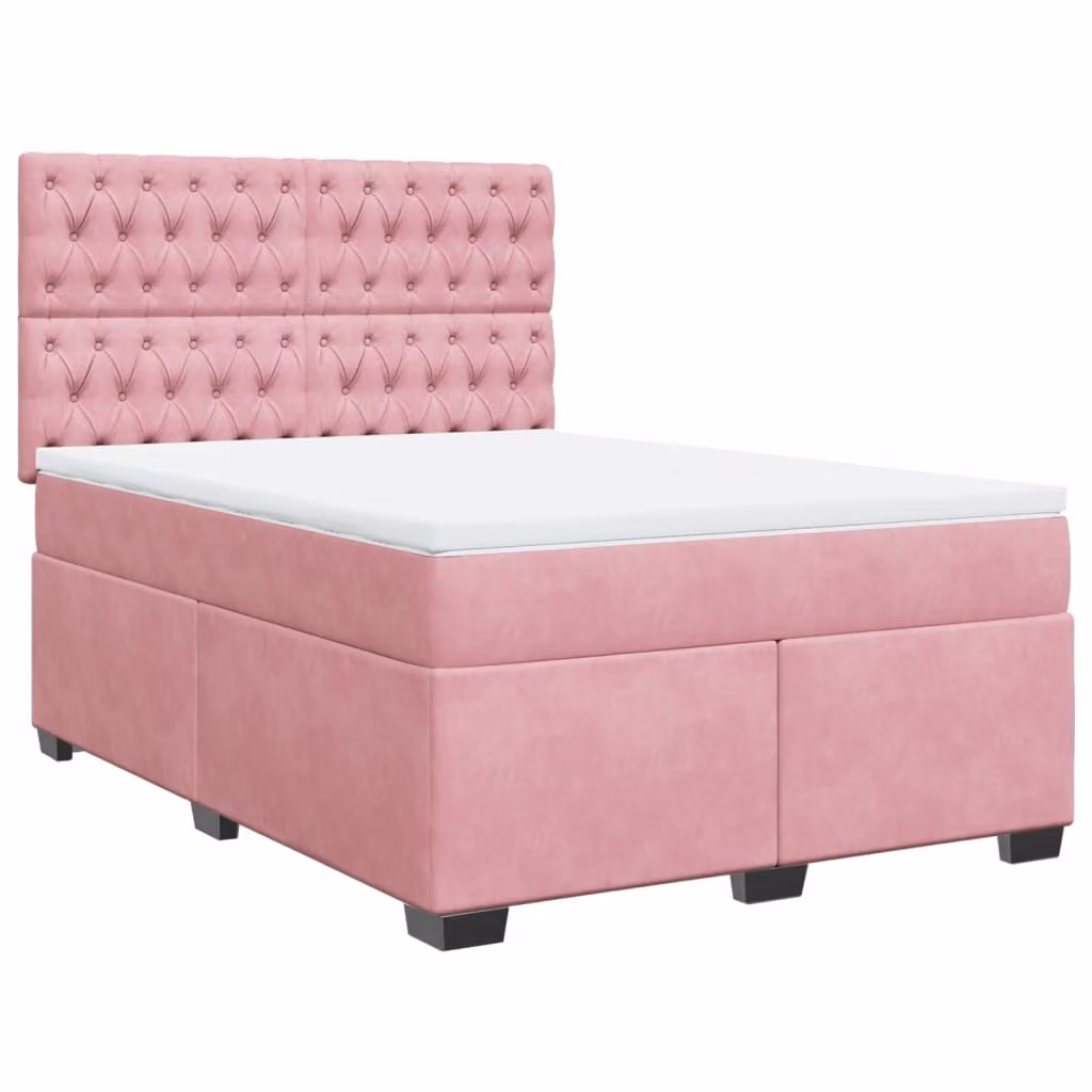 Giroletto a Molle con Materasso Rosa 160x200 cm in Velluto