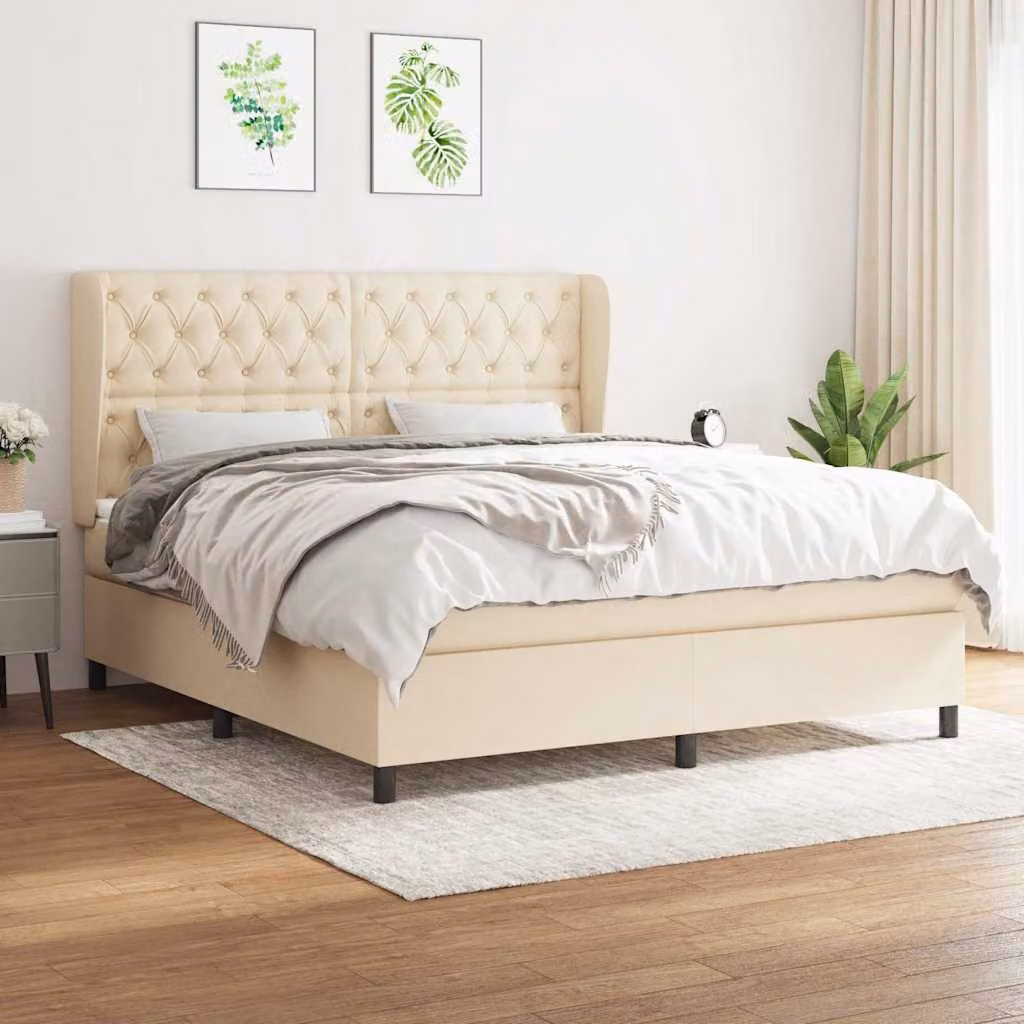 Giroletto a Molle con Materasso vidaXL in Tessuto Beige e Bianco L/P/H: 160 x 200 x 128 cm