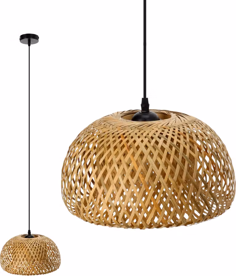 Lampada a sospensione BAKU S Lampada a sospensione stile boho Piccola lampada da soffitto in stile boho E27 Bambù Soggiorno Lampada a sospensione Rattan Tavolo da pranzo Sala da pranzo Lampada a sospensione Colore: Naturale (Ø30cm)