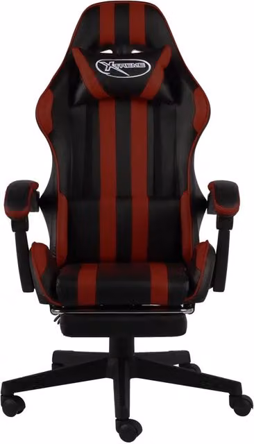 Sedia da Gaming vidaXL con Poggiapiedi, Rivestimento in Similpelle, Colore Nero e Rosso, Seduta Ruotabile a 360 Gradi con Braccioli e Ruote