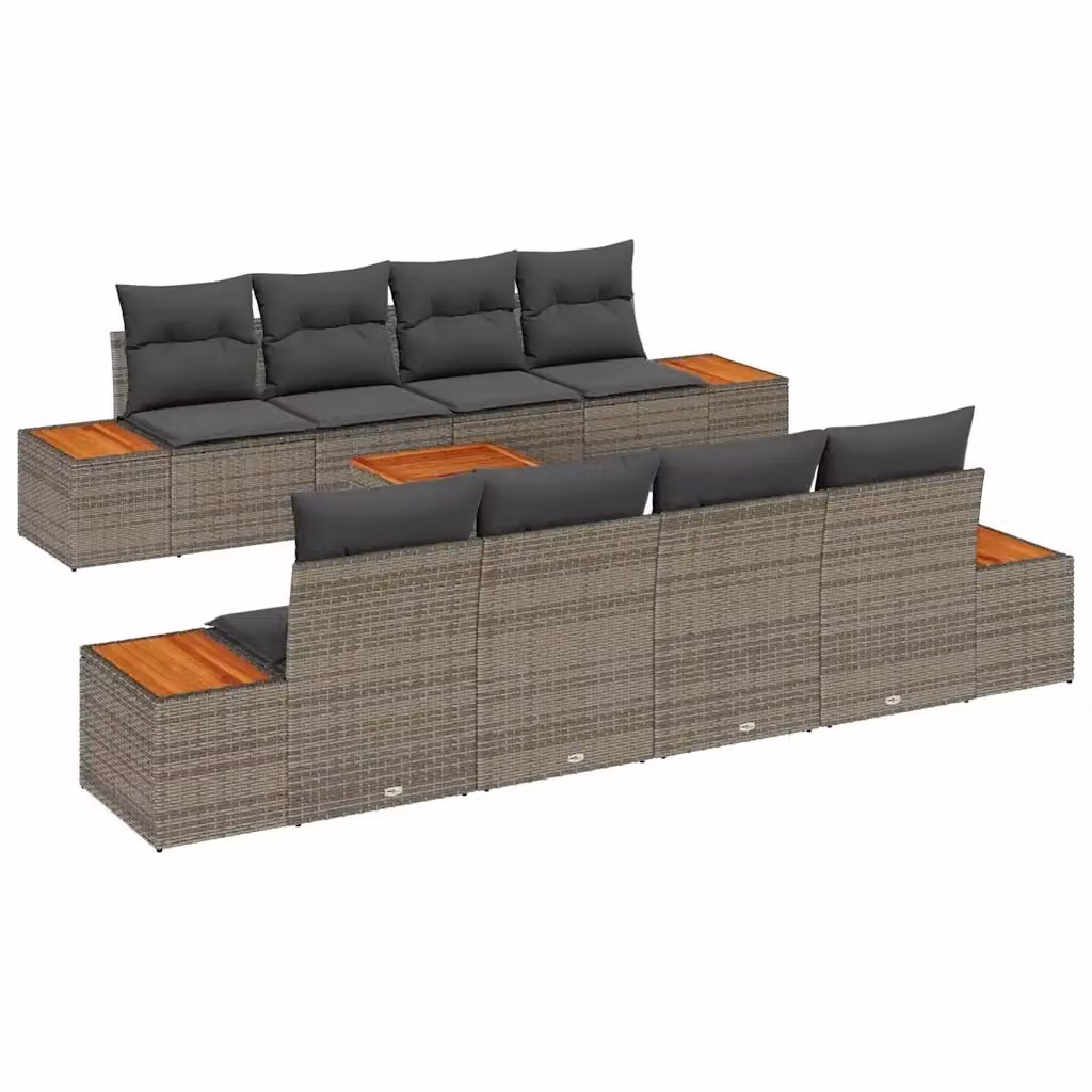 Set Divano da Giardino vidaXL 9 Pezzi in Poly Rattan Grigio con Cuscini e Tavolino – 2