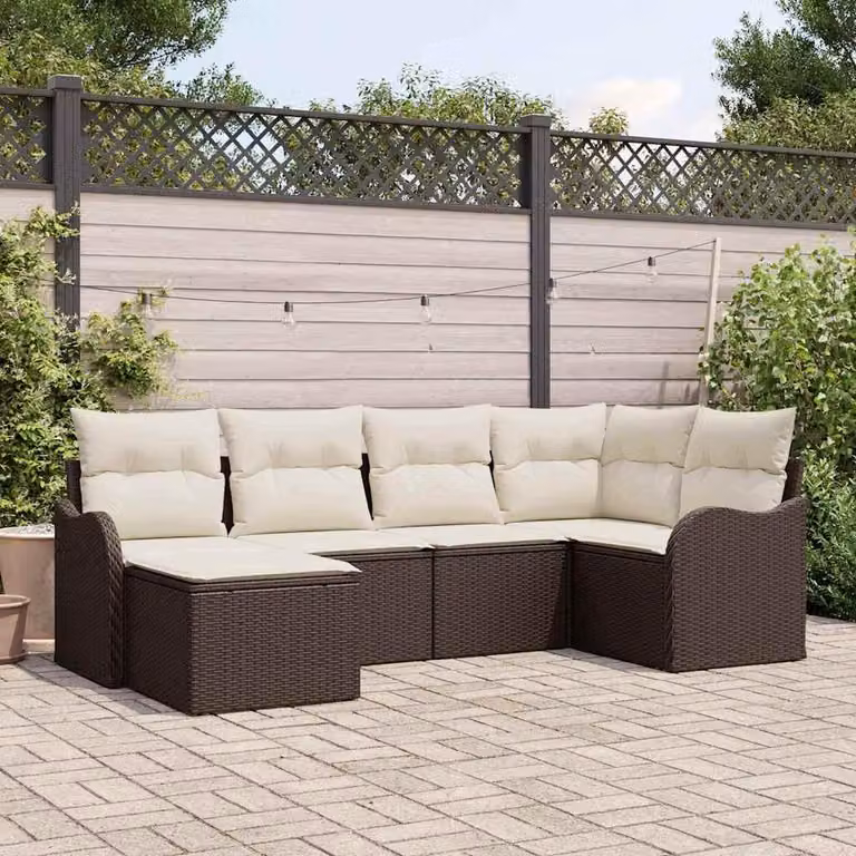 Maison Exclusive - Set Divano da Giardino 6 pcs Marrone e bianco Poly Rattan