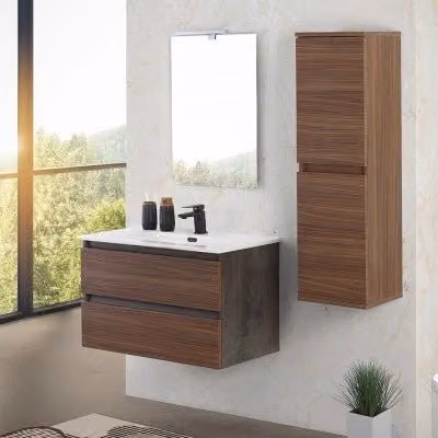 Mobile bagno sospeso Kleo Inbagno color noce con cassetti e ante soft-close L: 80 cm – 1