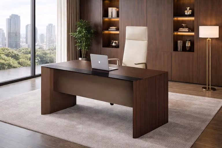 Scrivania da ufficio in legno marrone di alta qualità, elegante, ideale per l'ufficio o lo studio