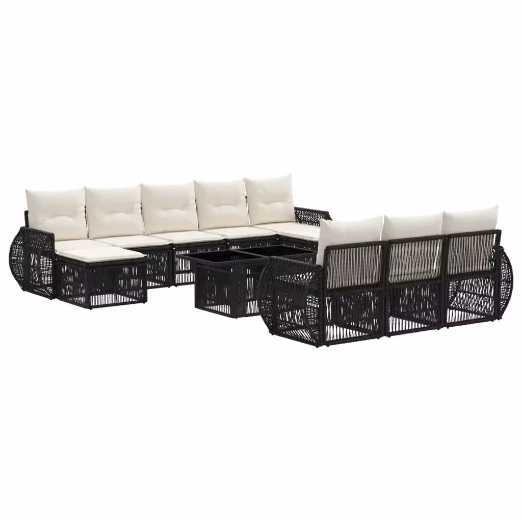 Set Divano da Giardino Moderno vidaXL in Polyrattan Nero e Bianco con 11 Pezzi e Cuscini Inclusi – 2