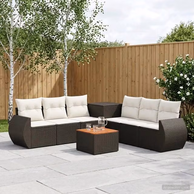 Set di divani 8 pz Nero e Bianco Crema 55 x 55 x 37 cm 3448429