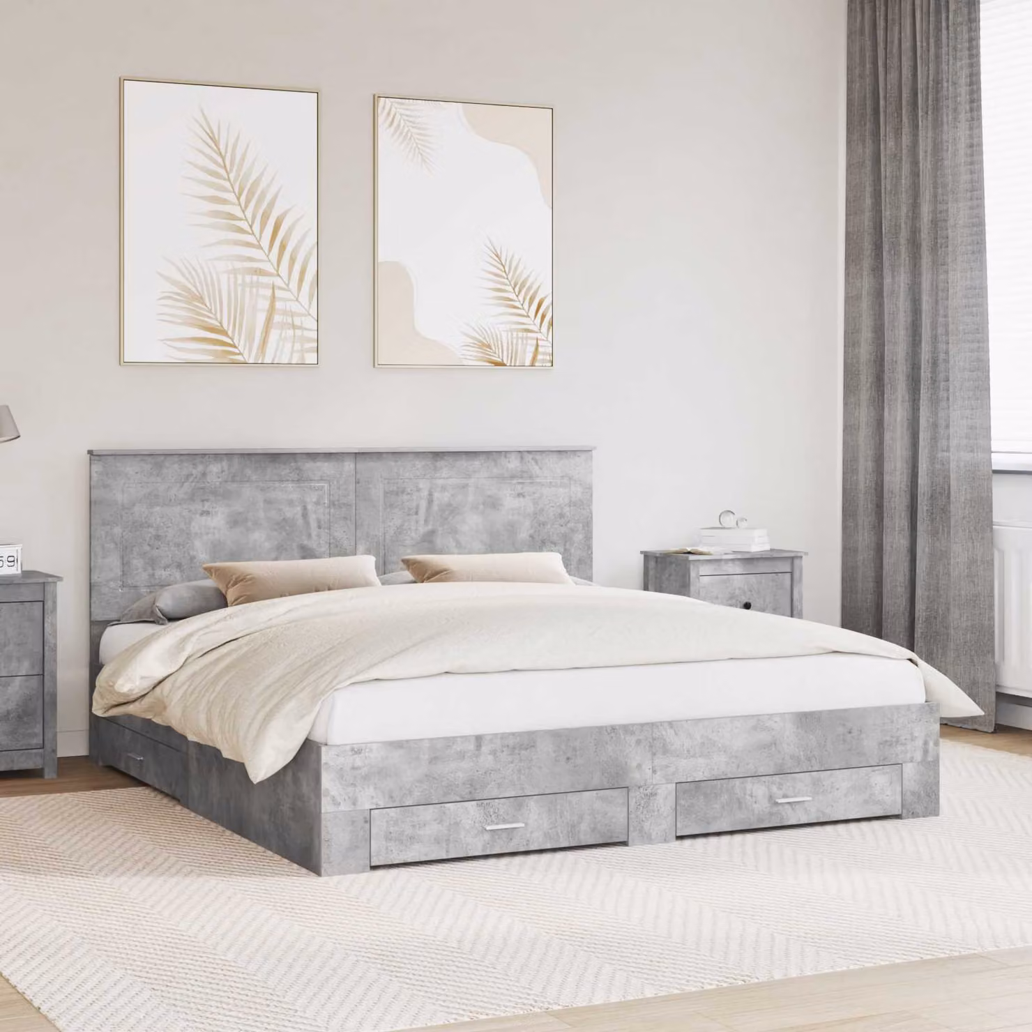 Struttura letto moderna vidaXL con cassetti e testiera imbottita Grigio, L/P/H: 180 x 200 x 100 cm