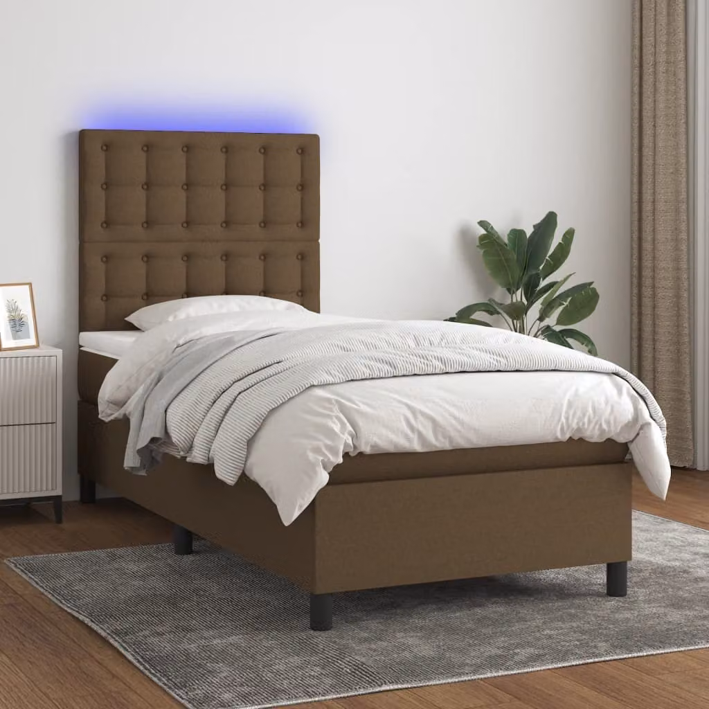 Maison Exclusive - Letto boxspring con materasso e LED marrone scuro 90x190 cm tessuto