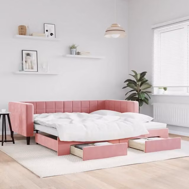 Divano Letto Moderno vidaXL in Velluto Rosa per Soggiorno e Camera da Letto L: 223 cm, P: 110 cm, H: 68 cm