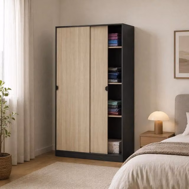 Armadio con Ante Scorrevoli DMORA per Camera da Letto, Colore Antracite, L: 120 cm, H: 200 cm