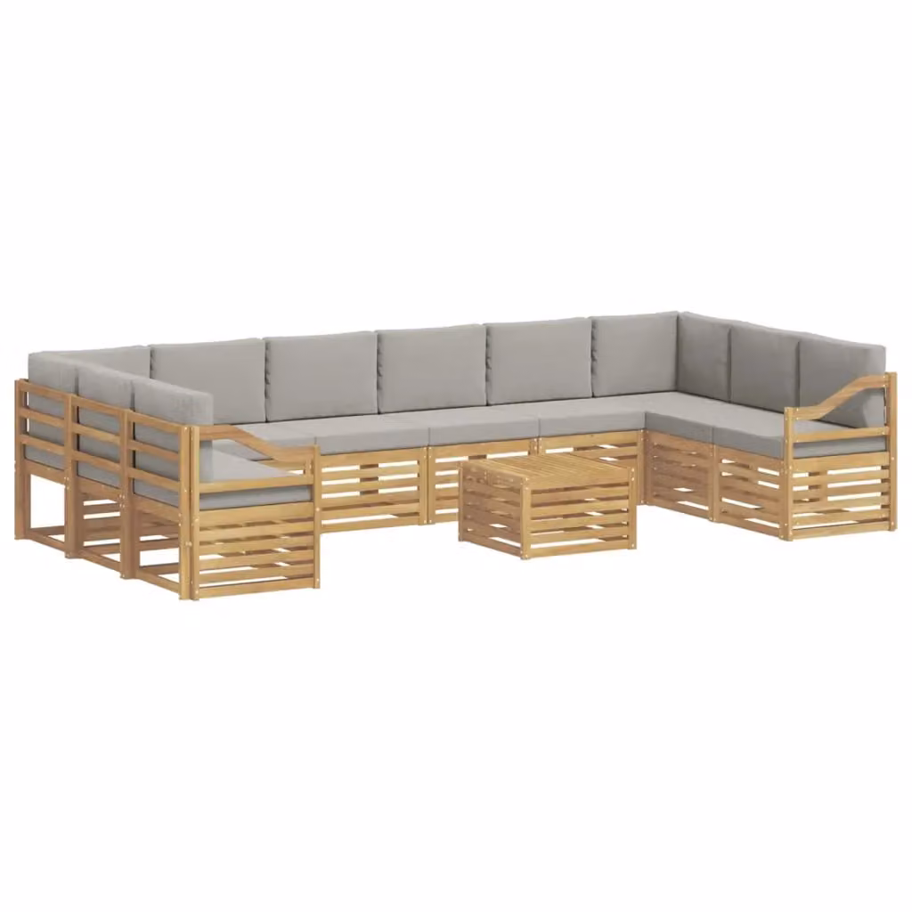 Set di divani da esterno a L vidaXL in legno di acacia con cuscini, bianco e grigio – 2