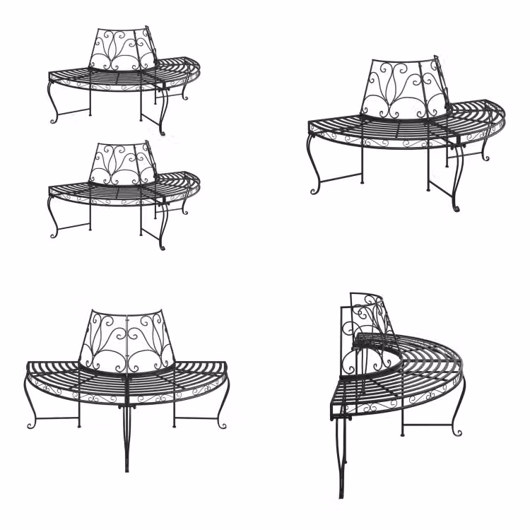 vidaXL Panche per alberi Semicircolari 2 pezzi Ø160 cm Acciaio nero - Panca per alberi - Panca per alberi - Panca - Seduta per albero