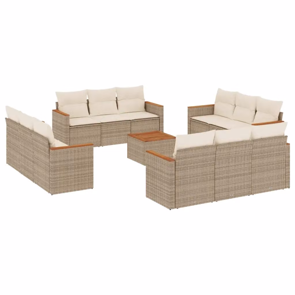 Set Divano da Giardino a Forma di U vidaXL con 13 Pezzi, Polyrattan e Cuscini Beige con Coperture Rimovibili – 2