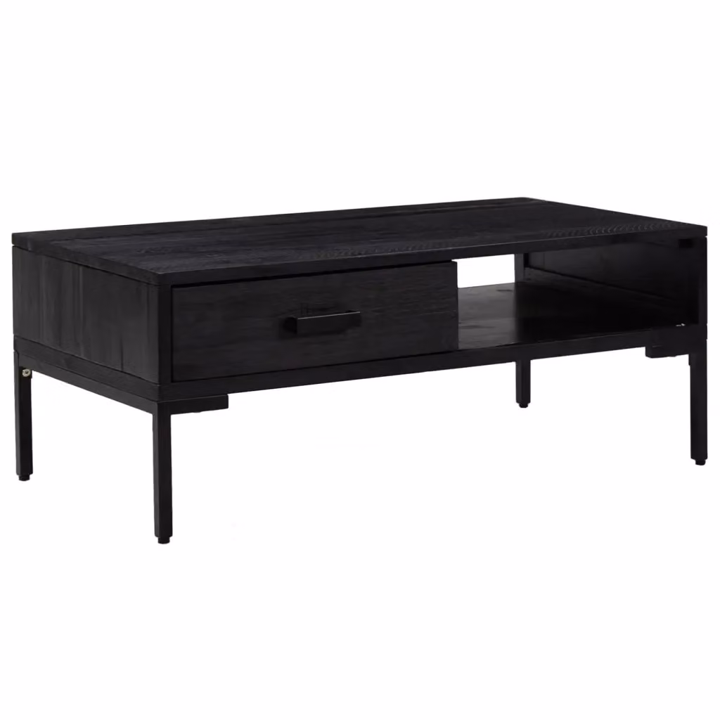Tavolino da salotto rettangolare vidaXL in legno di pino e metallo nero L: 90 cm, P: 50 cm, H: 35 cm – 2