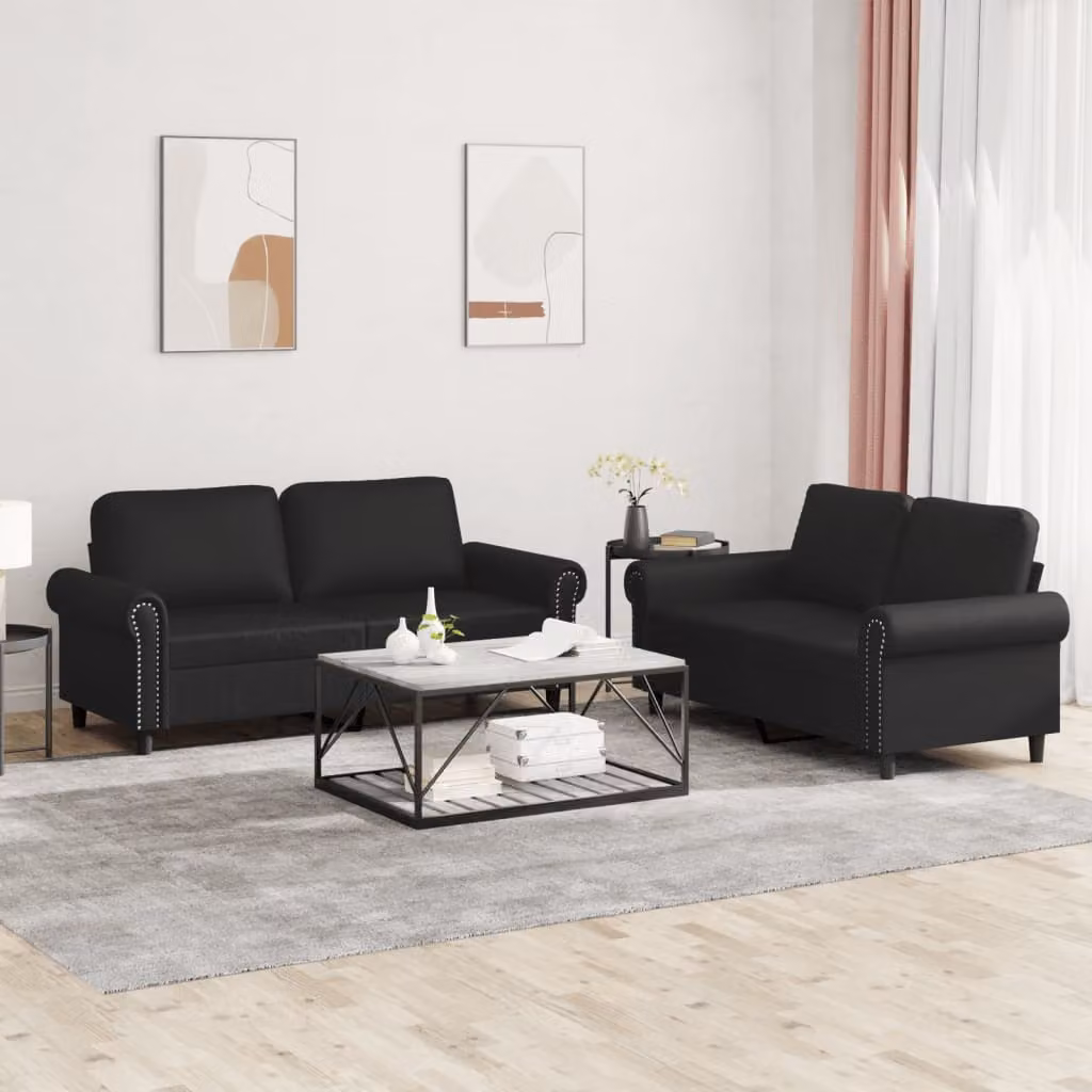 Set di 2 divani vidaXL in similpelle nera con cuscini per soggiorno in stile moderno – 1