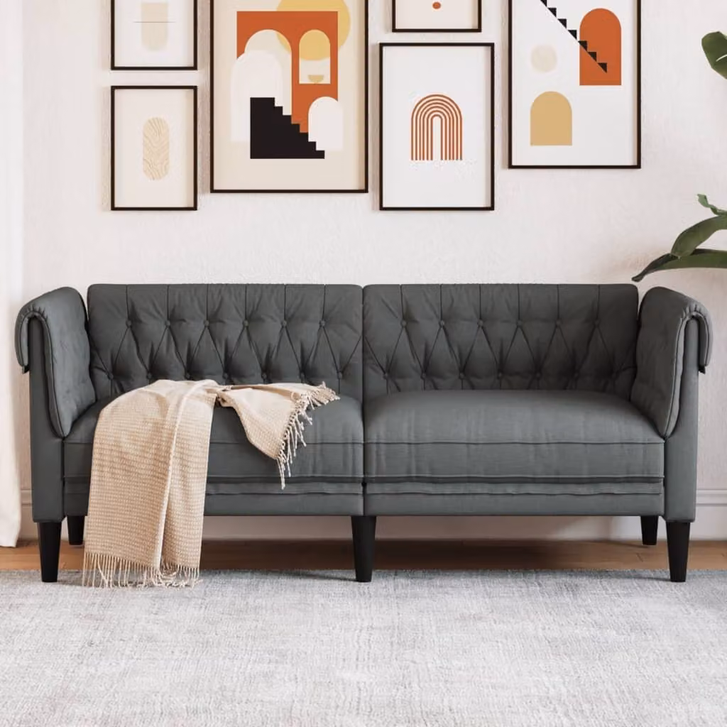 Maison Exclusive - Divano Chesterfield a 2 posti, colore grigio scuro, rivestito in tessuto